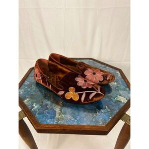 Birdies The Starling Velvet Loafers Rust Brown Floral Embroidered Flats Size 11